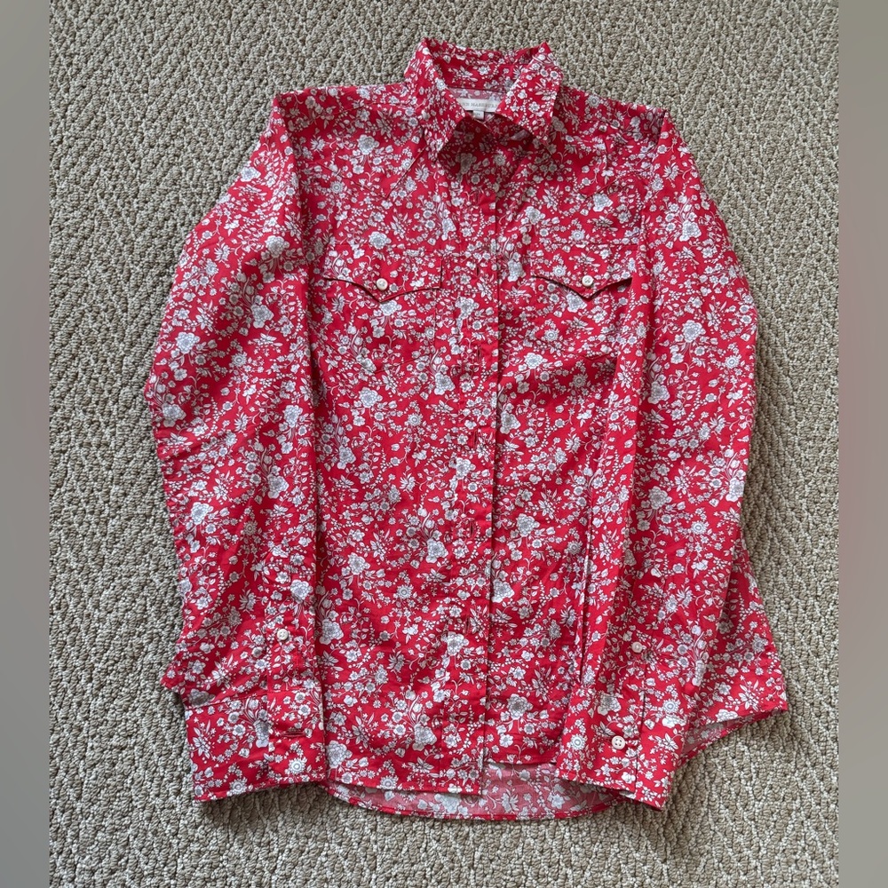 ANN MASHBURN Red and White Floral Shirt